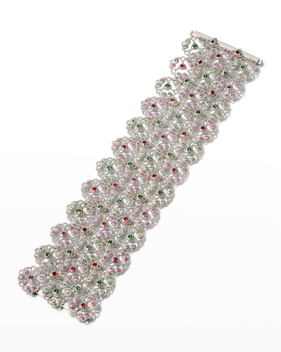 Shop Alexander Laut White Gold Ruby, Pink Sapphire And Tsavorite Flower Lace Bracelet