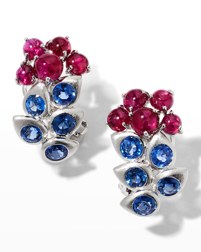 Shop Alexander Laut White Gold Sapphire And Cabochon Ruby Grape Earrings