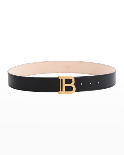 Shop Balmain B Logo Calfskin Buckle Belt In Noir