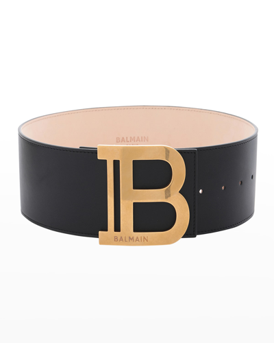 Shop Balmain B Logo Calfskin Buckle Belt In Noir