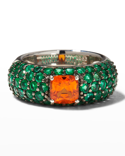 Shop Alexander Laut Platinum Square Mandarin Garnet And Emerald Ring