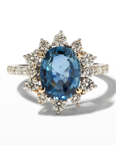 Shop Alexander Laut White Gold Oval Blue Sapphire And Round Diamond Ring