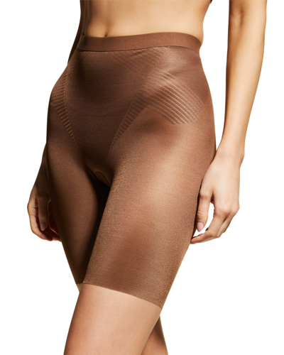 Shop Spanx Thinstincts 2.0 Mid-thigh Shorts In Chestnut Brown