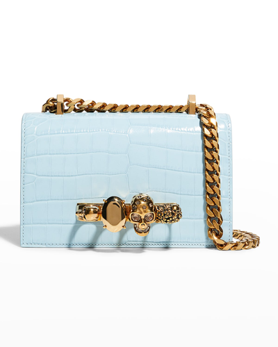 Shop Alexander Mcqueen Mini Jeweled Satchel Bag In Pale Blue