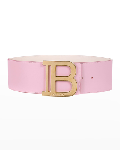 Shop Balmain B Logo Calfskin Buckle Belt In Rose