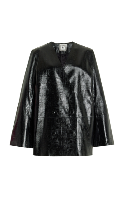 Shop Totême Women's Croc-embossed Leather Jacket In Black