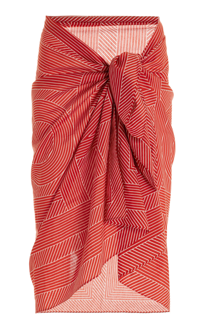 Shop Totême Women's Striped Monogram Cotton Silk Sarong In Neutral,red