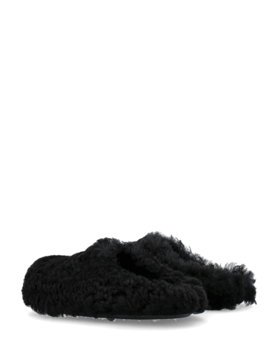 Shop Marni Shearling Fussbet Sabot In Black