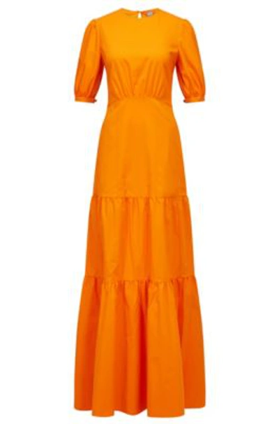 Shop Hugo Boss Slim-fit Dress In Cotton-blend Twill In Orange
