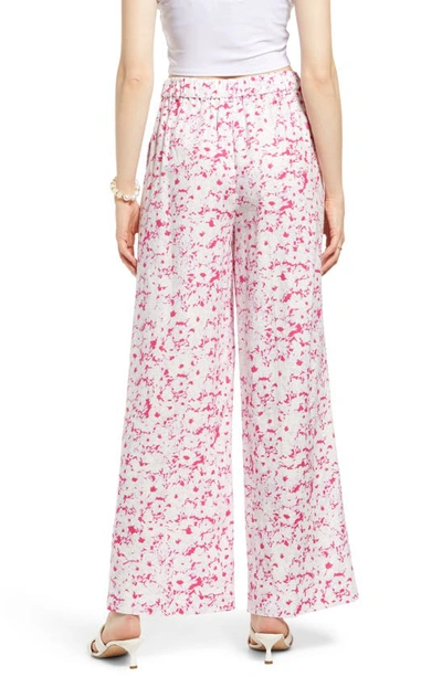 Open Edit Wide Leg Linen Blend Pants In Pink Magenta Sketch Floral