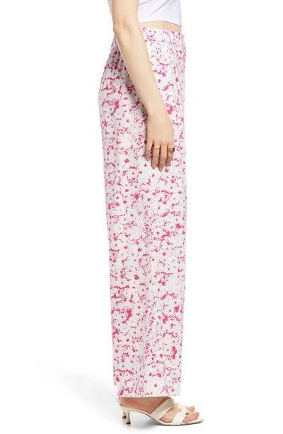 Open Edit Wide Leg Linen Blend Pants In Pink Magenta Sketch Floral