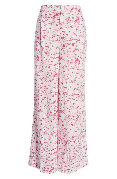 Open Edit Wide Leg Linen Blend Pants In Pink Magenta Sketch Floral