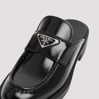 Shop Prada Leather Mules Shoes In Black