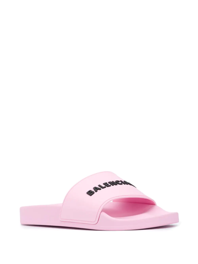 Shop Balenciaga Raised Logo Slides In Pink