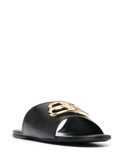 Shop Balenciaga Logo-plaque Sandals In Black