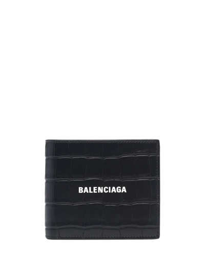 Shop Balenciaga Folded Logo Wallet In Black