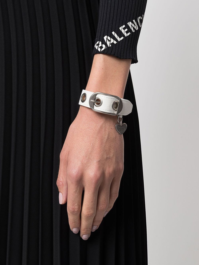 Shop Balenciaga Eyelet-detail Leather Bracelet In White