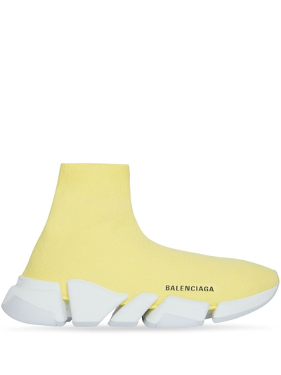 Shop Balenciaga Speed 2.0 Recycled-knit Sneakers In Yellow