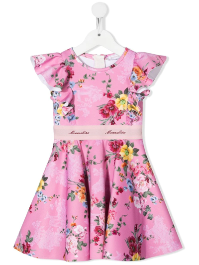 Shop Monnalisa Floral Print Ruffled-trim Dress In Pink