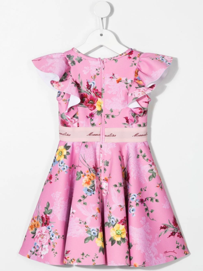 Shop Monnalisa Floral Print Ruffled-trim Dress In Pink