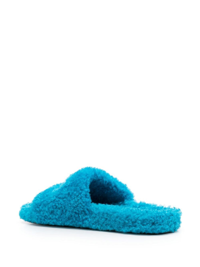 Shop Balenciaga Furry Faux-shearling Slides In Blue