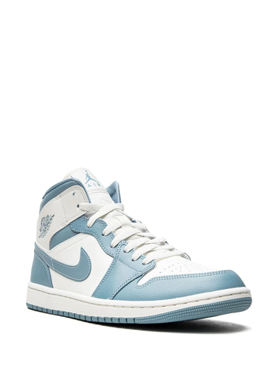 Jordan Air  1 Mid Sneakers In White/blue