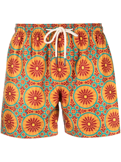 Shop Peninsula Swimwear All-over Graphic-print Swim Shorts In Orange