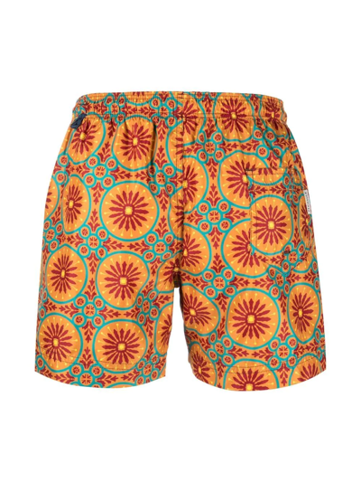 Shop Peninsula Swimwear All-over Graphic-print Swim Shorts In Orange