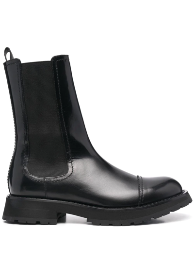 Shop Alexander Mcqueen Polished Leather Chelsea Boots In 1000 Black/black