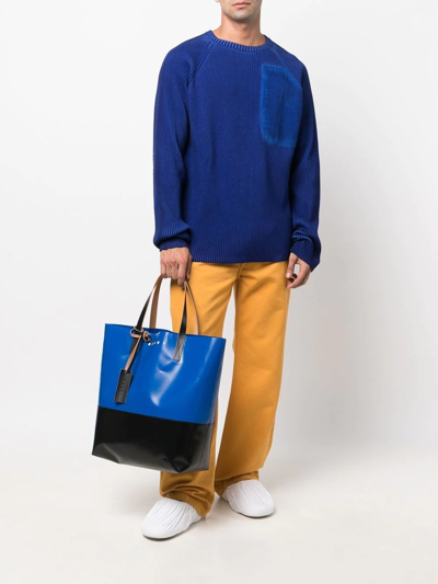 Shop Marni Two-tone Top-handle Tote Bag In Blue