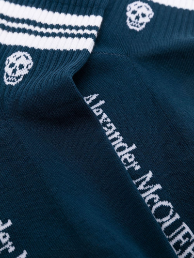 Shop Alexander Mcqueen Skull Stripe Anke Socks In Blue