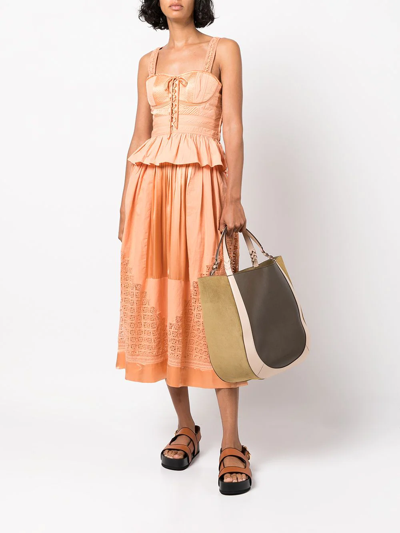 Shop Ulla Johnson Cadena Thread Embroidery Midi Skirt In Orange