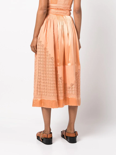 Shop Ulla Johnson Cadena Thread Embroidery Midi Skirt In Orange