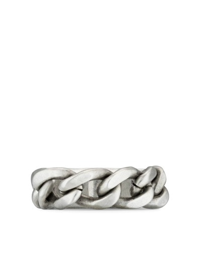 Shop Gucci Logo Plaque Chain Ring In Silver
