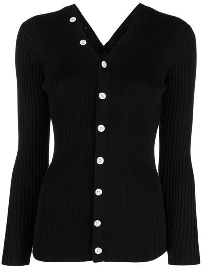 Shop Proenza Schouler White Label Ribbed-knit V-neck Cardigan In Black