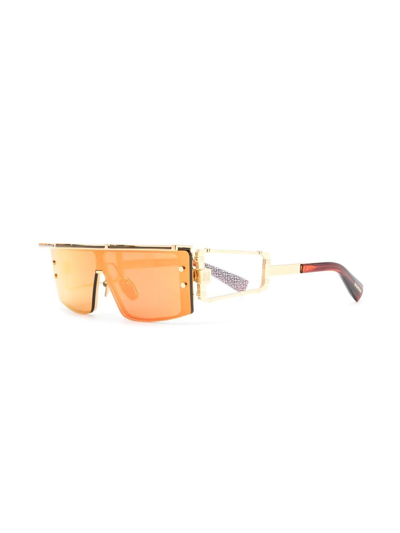 Balmain Monogram-shield Square-frame Sunglasses In Gold