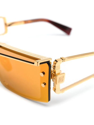 Balmain Monogram-shield Square-frame Sunglasses In Gold