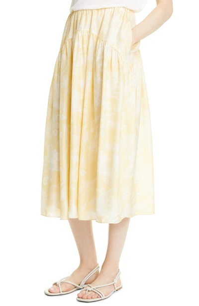 Vince Gathered Printed Silk Midi Skirt In Balm