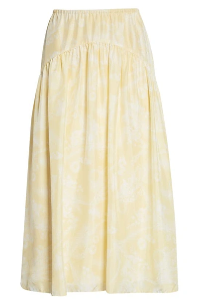 Vince Gathered Printed Silk Midi Skirt In Balm