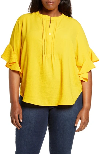 Shop Vince Camuto Ruffle Sleeve Blouse In Golden