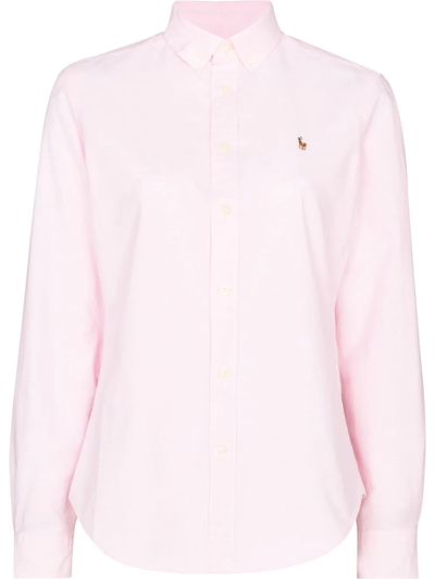 Shop Polo Ralph Lauren Georgia Embroidered Logo Shirt In Pink