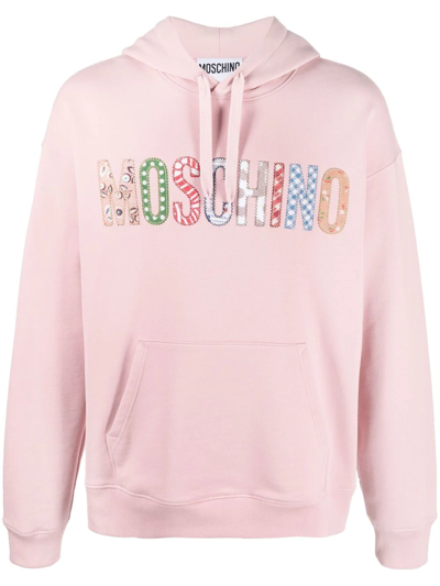 Shop Moschino Logo Drawstring Hoodie In Pink