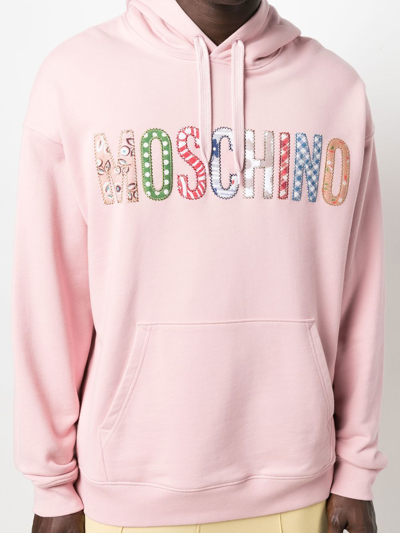 Shop Moschino Logo Drawstring Hoodie In Pink