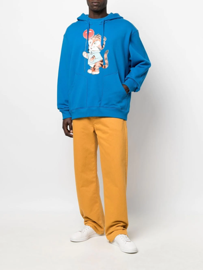 Moschino Graphic Print Drawstring Hoodie In Blue
