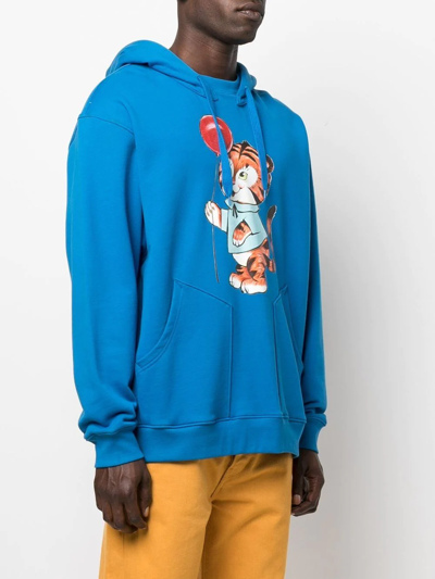 Shop Moschino Graphic Print Drawstring Hoodie In Blue