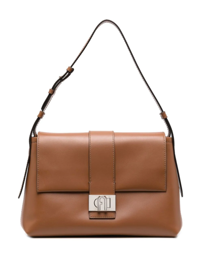 Shop Furla Charlie Leather Tote Bag In Brown