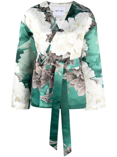 Shop Act N°1 Floral-print Wrap-style Jacket In Green