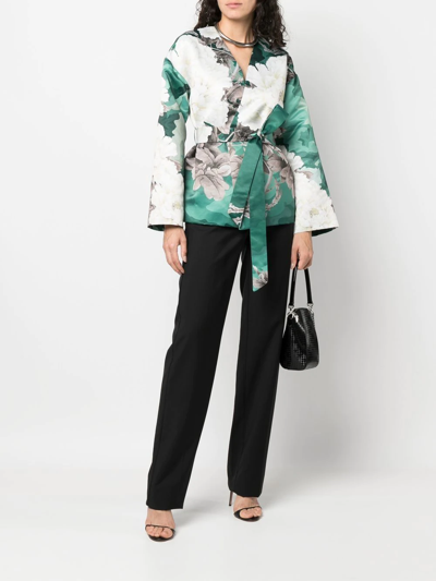 Shop Act N°1 Floral-print Wrap-style Jacket In Green