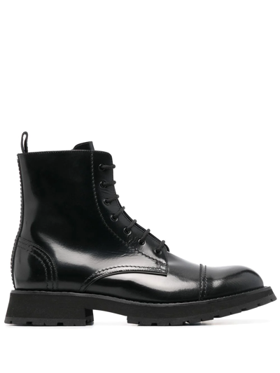 Shop Alexander Mcqueen Lace-up Leather Ankle Boots In Black