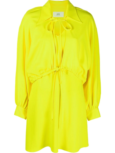 Shop Ami Alexandre Mattiussi Tie-fastening Mini Dress In Gelb